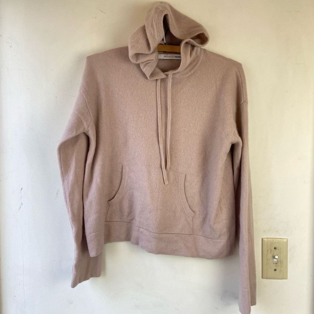 Project Naadam 100% Cashmere Front Pouch Drawstring Hoodie Sweater Cropped Dusty